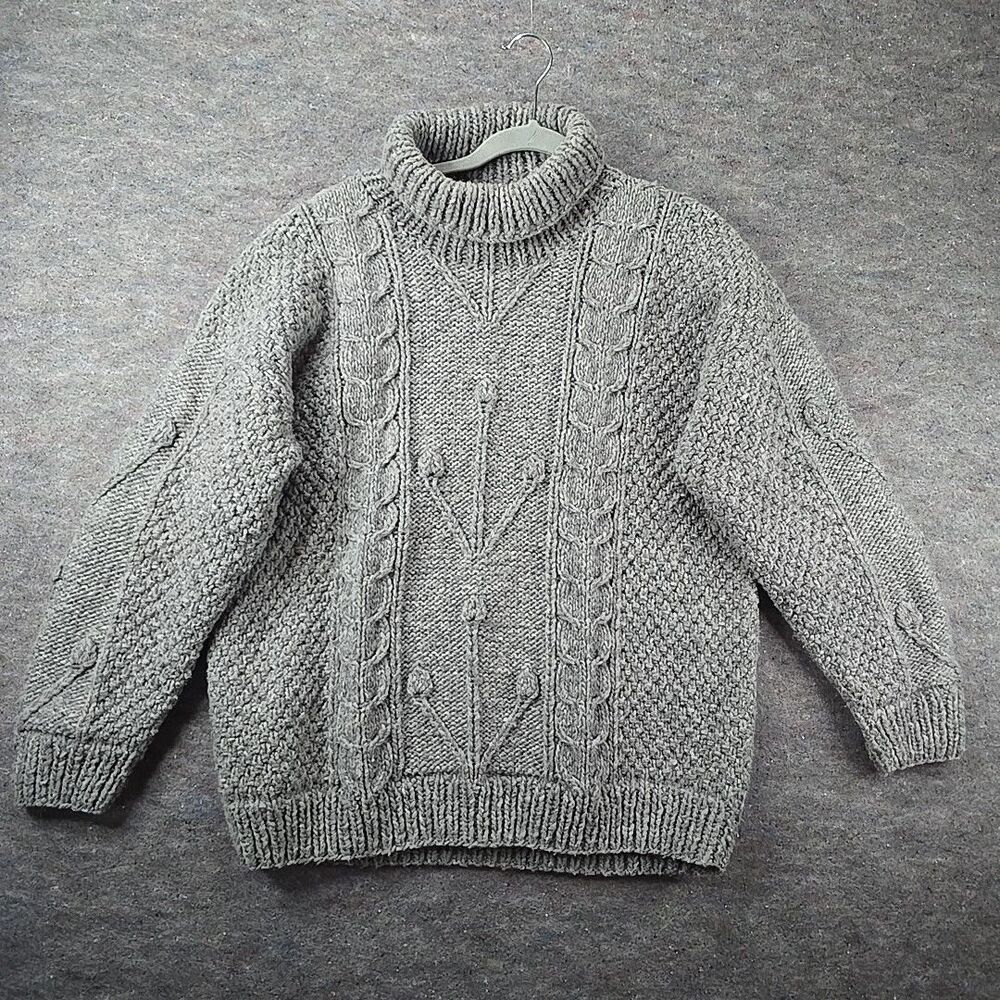 Bolivian Imports by Lucy Sweater Women XL Gray Wool Cable Knit Pullover Heavy
